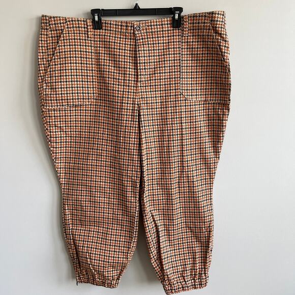 CMF Flex Jogger Twill Houndstooth Orange Zipper Ankle 28 NWT